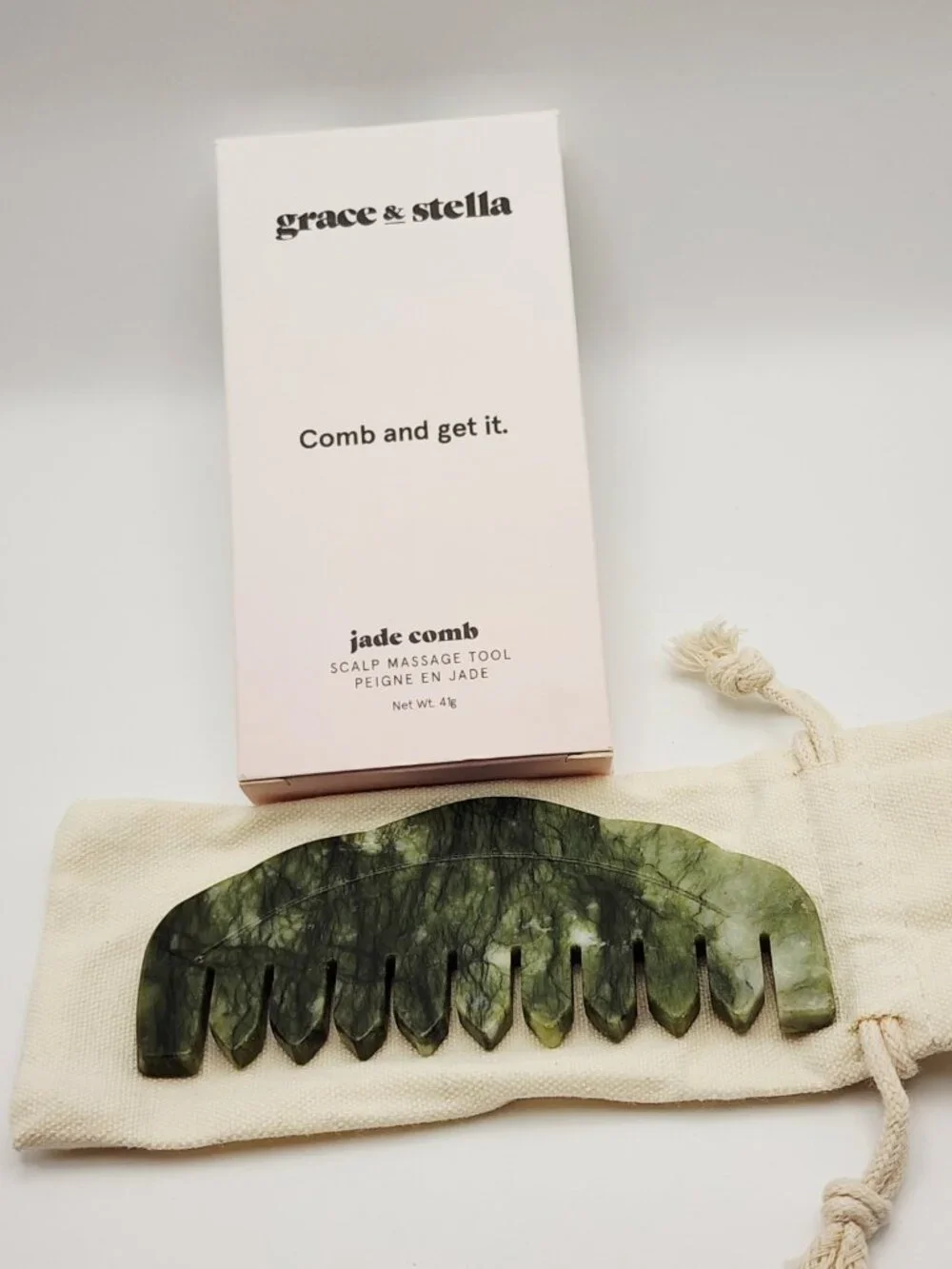 Grace & Stella Jade Comb Scalp Massage Tool 100% Xiuyan Stone Hair Gua Sha NIB